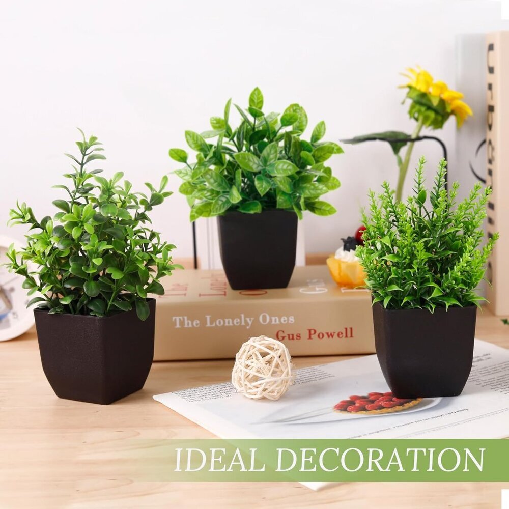 4 Pack Black Fake Plants Mini Artificial Greenery Potted Plants for Home Decor - Picture 4 of 6
